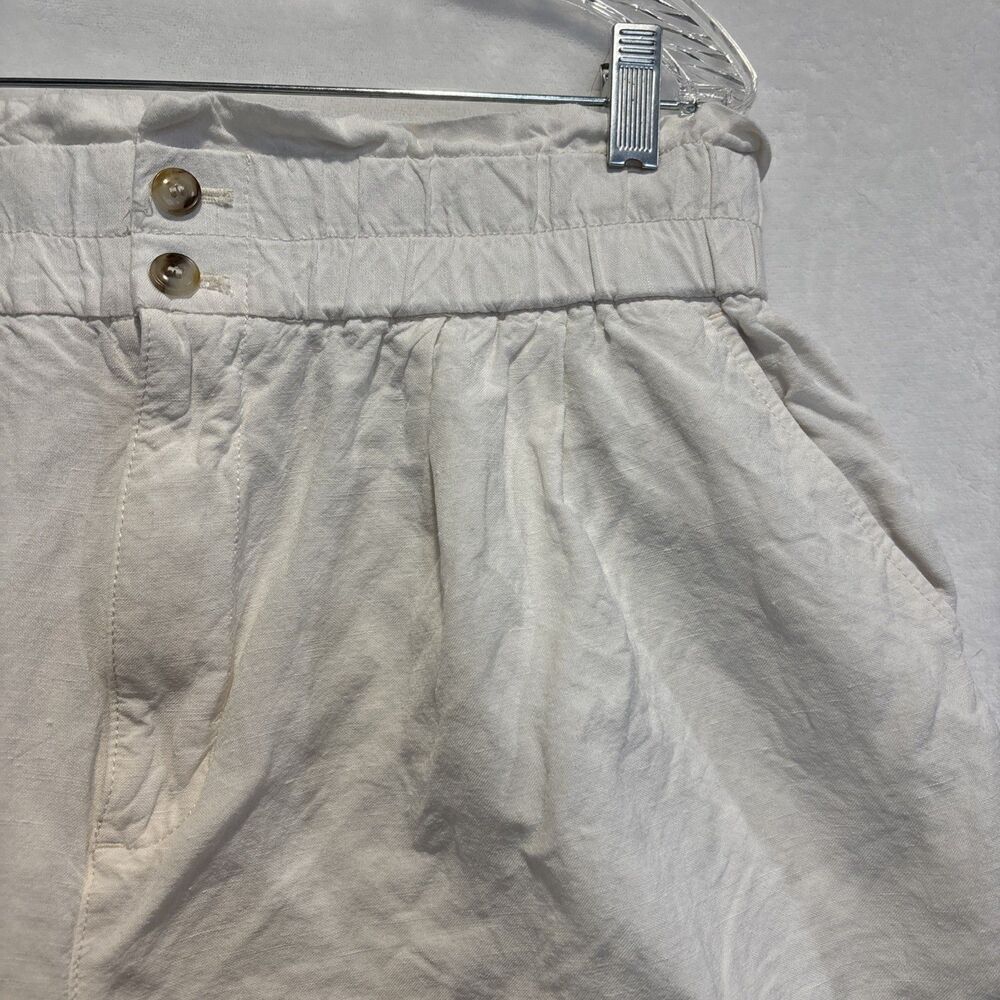 Madewell Women's Paperbag Pull On Linen Blend Ivory Lighthouse Shorts Size Large - Picture 4 of 15